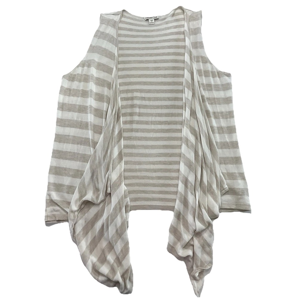 Coldwater Creek Striped Sleeveless Open Front Cardigan‎ Vest - Casual Layer